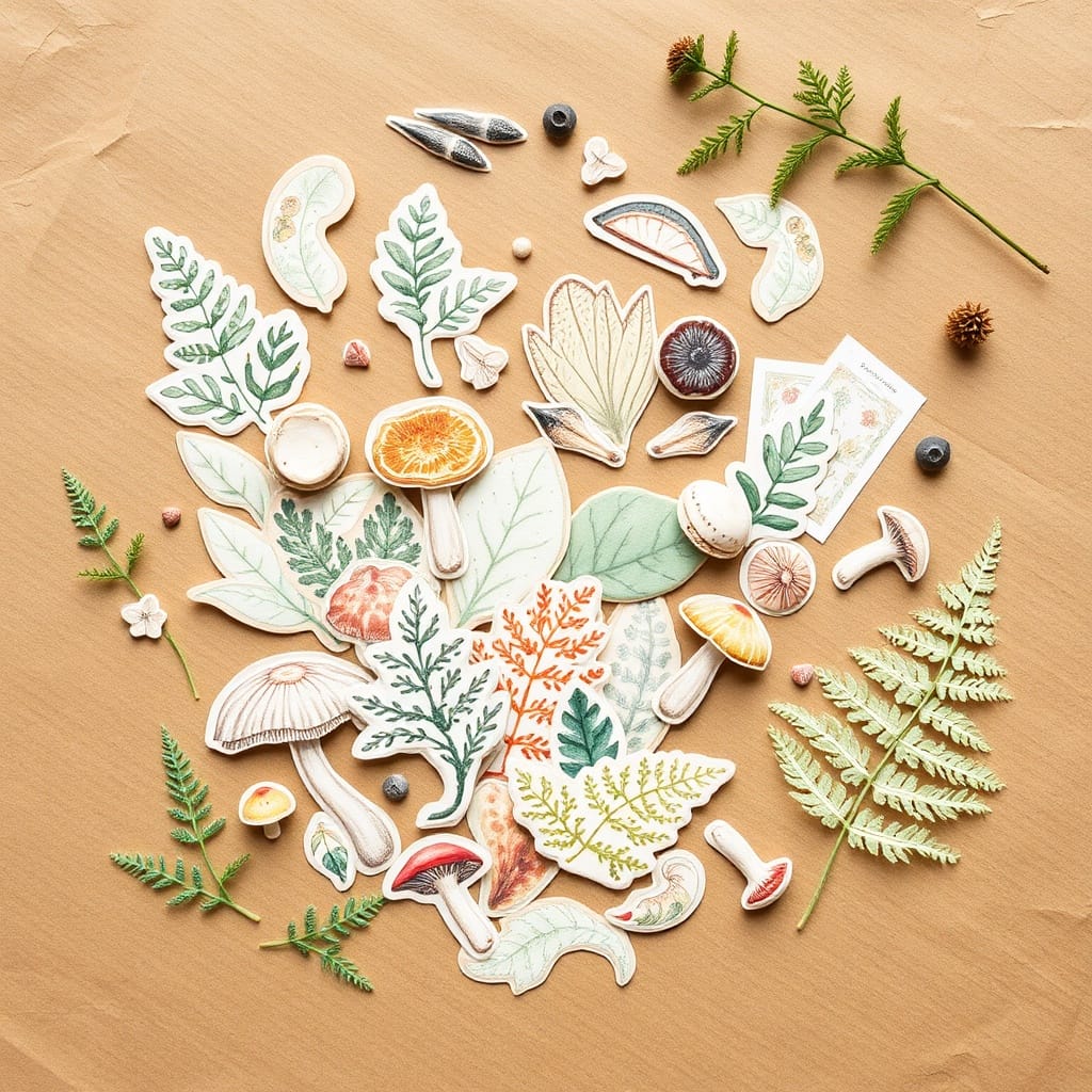 Mushroom & Fern Ephemera Pieces